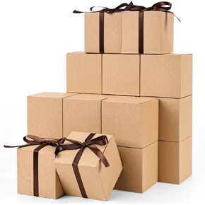 VGOODALL 50PCS Wedding Favor Boxes, Mini Gift Boxes with Ribbons 3 x 3 x 3 inches Tiny Cardboard Boxes Treat Boxes for Cupcake Birthday Party Silver