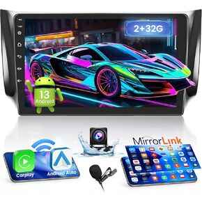 Android Car Stereo for Nissan Sentra 2013-2017 with Wireless Carplay Android Auto, 2+64GB 9'' HD Touch Screen Car Radio, GPS, WiFi, Bluetooth, SWC, Mic, Backup Camera Mirror Link, FM