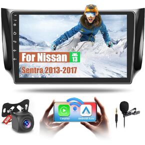 Android Car Stereo for Nissan Sentra 2013-2017 with Wireless Carplay Android Auto, 2+64GB 9'' HD Touch Screen Car Radio, GPS, WiFi, Bluetooth, SWC, Mic, Backup Camera Mirror Link, FM