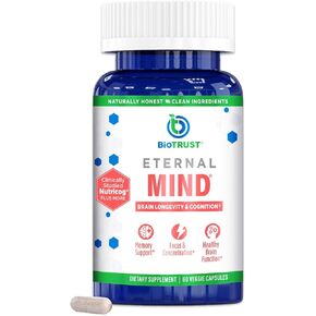 BioTrust Eternal Mind Brain Supplements for Memory & Focus - Sharpen Memory, Cognition & Focus with Age - Clinically Studied Memory Supplement for Brain Longevity & Cognition - 30 Servings