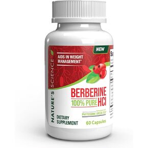 Nature's Science Berberine HCL with Phytosome Green Tea for Weight Management, 100% Pure Clinical Grade Berberine HCL for Better Absorption - Helps Metabolism, Keeps Full for Longer - 60 Caps