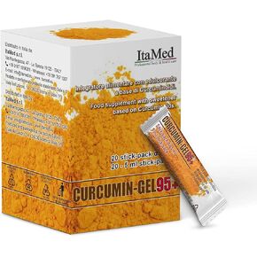 Curcumin-Gel 95+ 20 Stick-Packs of 5ml Each. Tested., Formulated, and Manufactured in Italy.