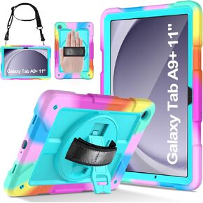 LTROP Case for Samsung Galaxy Tab A9+ Plus Case 11" 2023 (SM-X210/X216/X218), Heavy Duty Shockproof Protective Case with Rotating Stand, Hand/Shoulder Strap, Black