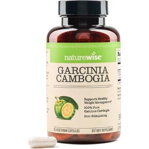 Naturewise Garcinia Cambogia with Natural Garcinia Cambogia Extract, 60% HCA Concentration, Natural Support for Weight Goals and Energy - Vegan, Non-GMO, Gluten Free - 180 Capsules[2-6 Month Supply]