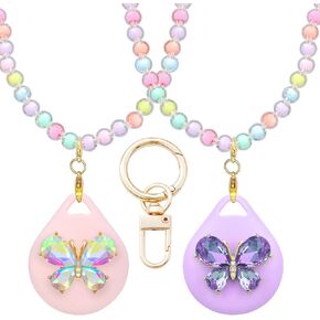 Cute Airtag Necklace Holder for Kids Girls, 2 Pack Silicone Mermaid Unicorn Case Cover for Apple Airtag