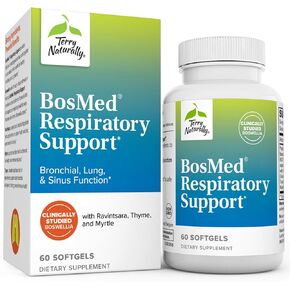 Terry Naturally BosMed Respiratory Support - 375 mg Boswellia Complex, 60 Softgels - Lung, Bronchial & Sinus Function Support Supplement - Non-GMO, Gluten-Free - 60 Servings