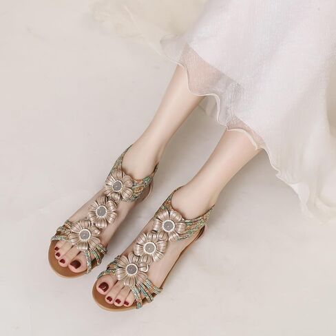 صنادل WOJWSKI بكعب عريض للنساء بوهيميا زهرة مفتوحة من الأمام منصة مصارع كعب عالٍ روماني كاجوال صيفي أنيق للشاطئ صنادل نسائية in Kuwait