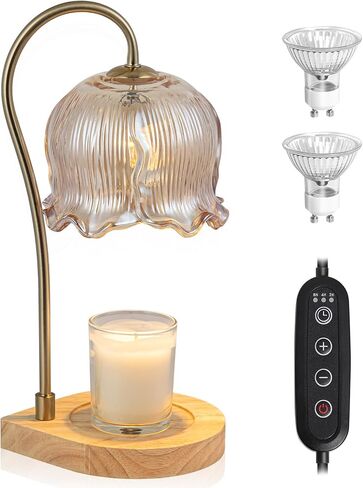 Vintage Candle Warmer Lamp with Timer, Electric Candle Warmer Light for Bedroom, Cozy Gifts for Women Mom, Dimmable Scented Wax Melts Warmer for Jar Candles, with 2 Bulbs. in Saudi Arabia