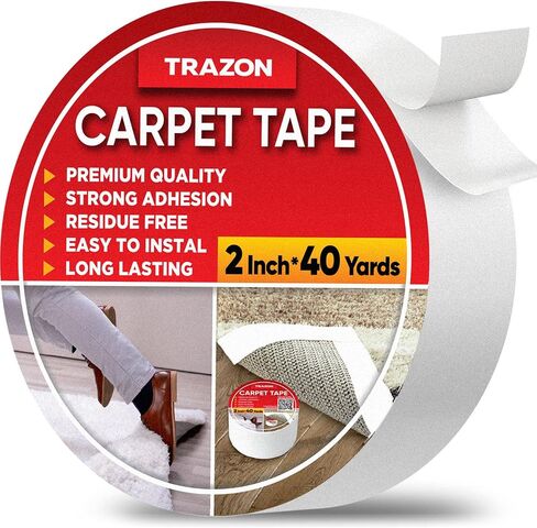 Carpet Tape Double Sided - Rug Tape Grippers for Hardwood Floors and Area Rugs - Carpet Binding Tape Strong Adhesive and Removable, Heavy Duty Stickers Grip Tape, Residue Free (2 Inch / 12 Yards) in Kuwait