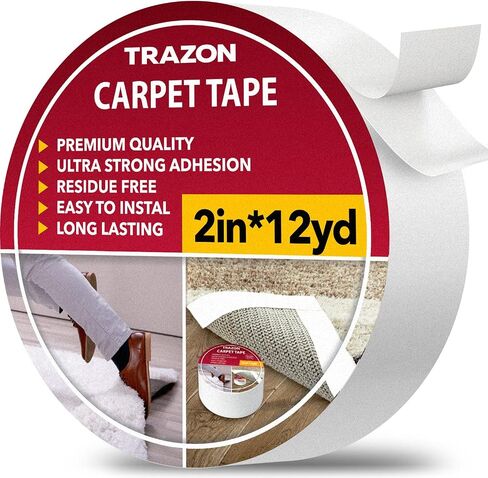 Carpet Tape Double Sided - Rug Tape Grippers for Hardwood Floors and Area Rugs - Carpet Binding Tape Strong Adhesive and Removable, Heavy Duty Stickers Grip Tape, Residue Free (2 Inch / 12 Yards) in Kuwait