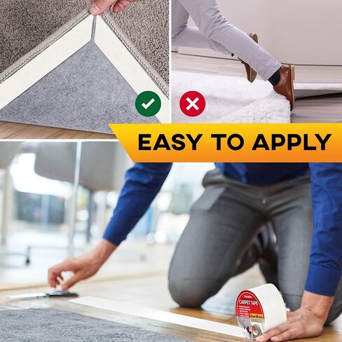 Carpet Tape Double Sided - Rug Tape Grippers for Hardwood Floors and Area Rugs - Carpet Binding Tape Strong Adhesive and Removable, Heavy Duty Stickers Grip Tape, Residue Free (2 Inch / 12 Yards) in Kuwait