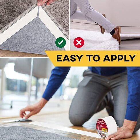 Carpet Tape Double Sided - Rug Tape Grippers for Hardwood Floors and Area Rugs - Carpet Binding Tape Strong Adhesive and Removable, Heavy Duty Stickers Grip Tape, Residue Free (2 Inch / 12 Yards) in Kuwait