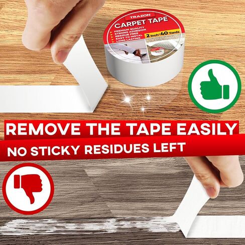 Carpet Tape Double Sided - Rug Tape Grippers for Hardwood Floors and Area Rugs - Carpet Binding Tape Strong Adhesive and Removable, Heavy Duty Stickers Grip Tape, Residue Free (2 Inch / 12 Yards) in Kuwait