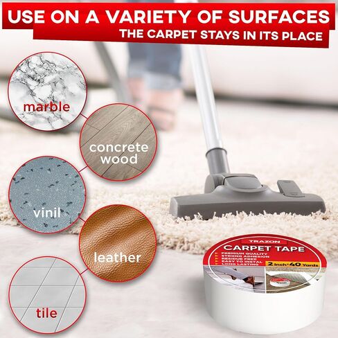 Carpet Tape Double Sided - Rug Tape Grippers for Hardwood Floors and Area Rugs - Carpet Binding Tape Strong Adhesive and Removable, Heavy Duty Stickers Grip Tape, Residue Free (2 Inch / 12 Yards) in Kuwait