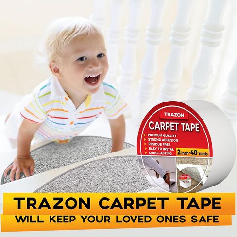 Carpet Tape Double Sided - Rug Tape Grippers for Hardwood Floors and Area Rugs - Carpet Binding Tape Strong Adhesive and Removable, Heavy Duty Stickers Grip Tape, Residue Free (2 Inch / 12 Yards) in Kuwait