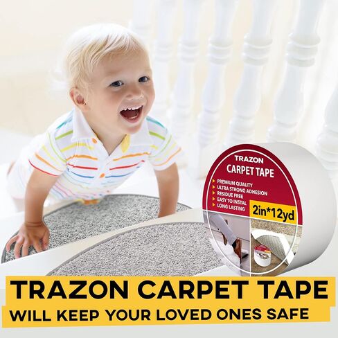 Carpet Tape Double Sided - Rug Tape Grippers for Hardwood Floors and Area Rugs - Carpet Binding Tape Strong Adhesive and Removable, Heavy Duty Stickers Grip Tape, Residue Free (2 Inch / 12 Yards) in Kuwait