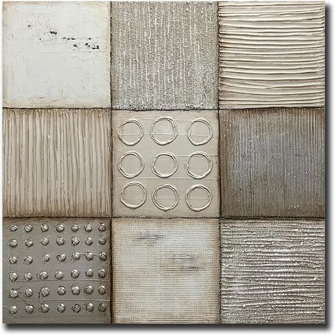 AZAVY Art,24X36Inch Hand-Painted Textured Silver White Art Oil Painting Decorative Modern Artwork Abstract Vertical Wall Art Stretched and Framed Ready to Hang in Kuwait