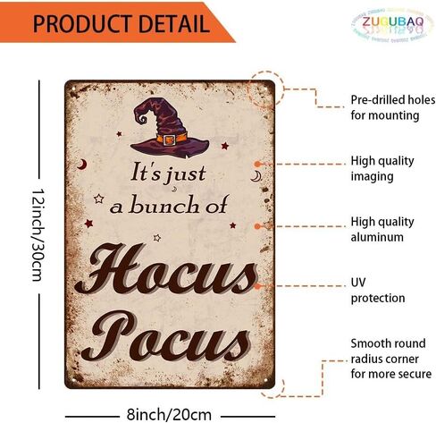 ديكورات الهالوين، إنها مجرد مجموعة من Hocus Pocus مضحك معدن القصدير لافتة فنية لتزيين المنزل والمطبخ وغرفة النوم وساحة الشرفة، مقاس 8 × 12 بوصة ديكور جدار الباب المخيف العتيق in Saudi Arabia
