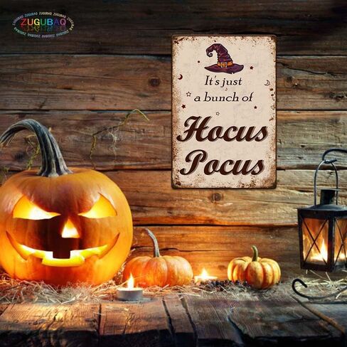 ديكورات الهالوين، إنها مجرد مجموعة من Hocus Pocus مضحك معدن القصدير لافتة فنية لتزيين المنزل والمطبخ وغرفة النوم وساحة الشرفة، مقاس 8 × 12 بوصة ديكور جدار الباب المخيف العتيق in Saudi Arabia