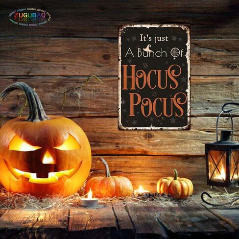 ديكورات الهالوين، إنها مجرد مجموعة من Hocus Pocus مضحك معدن القصدير لافتة فنية لتزيين المنزل والمطبخ وغرفة النوم وساحة الشرفة، مقاس 8 × 12 بوصة ديكور جدار الباب المخيف العتيق in Saudi Arabia