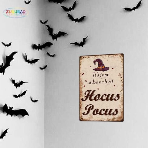 ديكورات الهالوين، إنها مجرد مجموعة من Hocus Pocus مضحك معدن القصدير لافتة فنية لتزيين المنزل والمطبخ وغرفة النوم وساحة الشرفة، مقاس 8 × 12 بوصة ديكور جدار الباب المخيف العتيق in Saudi Arabia