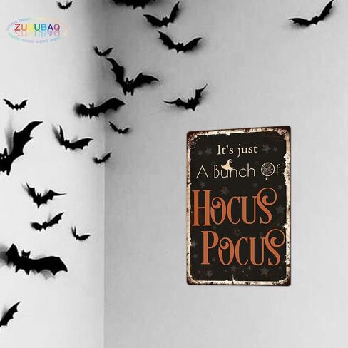 ديكورات الهالوين، إنها مجرد مجموعة من Hocus Pocus مضحك معدن القصدير لافتة فنية لتزيين المنزل والمطبخ وغرفة النوم وساحة الشرفة، مقاس 8 × 12 بوصة ديكور جدار الباب المخيف العتيق in Saudi Arabia