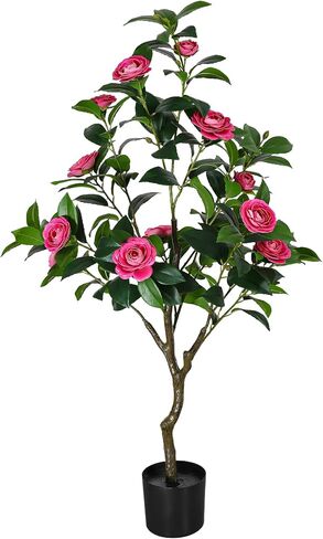 47'' Artificial Camellia Tree, 3.9FT Tall Faux Tree Potted Plants, Artificial Plants Indoor Flower Tree for Home Front Door Outdoor Indoor Decoration (Pink 47 Inch) in Saudi Arabia