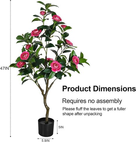 47'' Artificial Camellia Tree, 3.9FT Tall Faux Tree Potted Plants, Artificial Plants Indoor Flower Tree for Home Front Door Outdoor Indoor Decoration (Pink 47 Inch) in Saudi Arabia