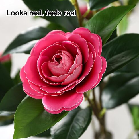47'' Artificial Camellia Tree, 3.9FT Tall Faux Tree Potted Plants, Artificial Plants Indoor Flower Tree for Home Front Door Outdoor Indoor Decoration (Pink 47 Inch) in Saudi Arabia