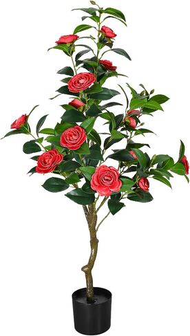 47'' Artificial Camellia Tree, 3.9FT Tall Faux Tree Potted Plants, Artificial Plants Indoor Flower Tree for Home Front Door Outdoor Indoor Decoration (Pink 47 Inch) in Saudi Arabia