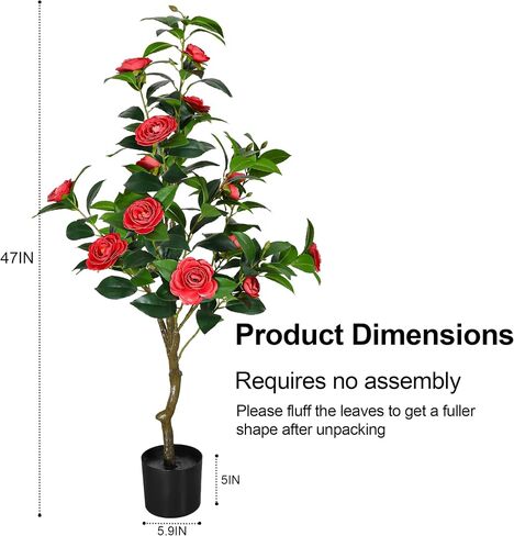 47'' Artificial Camellia Tree, 3.9FT Tall Faux Tree Potted Plants, Artificial Plants Indoor Flower Tree for Home Front Door Outdoor Indoor Decoration (Pink 47 Inch) in Saudi Arabia