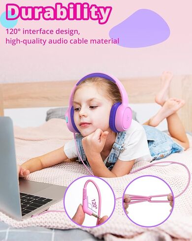 Tronsmart Kids Headphones KH01 Foldable Safety Volume 85/93dB Over-Ear Girls Boys Headphones for Kid HD Stereo 3.5mm Jack Wired Kids Headphones for Boys/Girls/School/Kindle/Travel/Tablets (Pink) in Kuwait