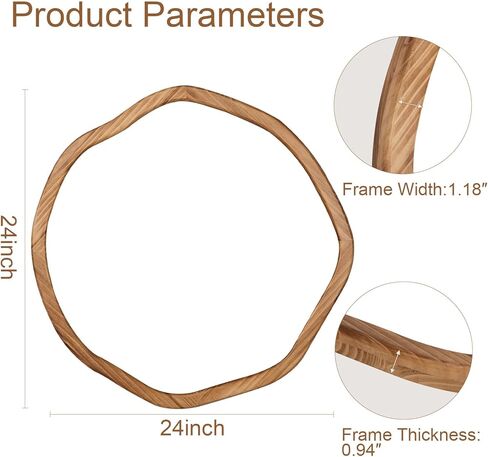 ULIKE Round Wood Mirror, 30 Inch Asymmetrical Circle Vanity Mirror with Wood Frame, Rustic Decorative Wall Mount for Bathroom Bedroom Living Room Entryway in Kuwait