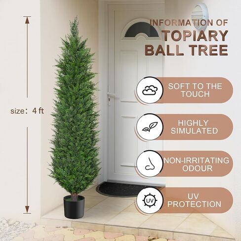 POZOY 2 Pack 5FT Artificial Cedar Topiary Trees, Outdoor Faux Pine Shrubs, Lasting Evergreen 60" Fake Cypress Plants for Outside with UV Resistant, Anti-Fading, Garden, Home Doorway, Front Porch Decor in Saudi Arabia
