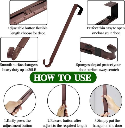 ZMCINER Wreath Hanger for Front Door, Adjustable Wreath Hanger from 15 to 25 Inches Wreath Hanger, 20 lbs Larger Door Upgrade Wreath Hanger Christmas Fall Wreaths Decorations Hook (Matte Black) in Kuwait