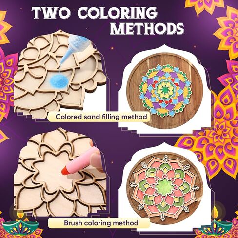 9 Pcs 7" 9" 11" Diwali Mandala Sand Art Kit Reusable Rangoli Mats for Decoration Wooden DIY Floral Rangoli Stencils with Brush for Home Indian Festivals Party Decoration Supplies(No Sand) in Saudi Arabia