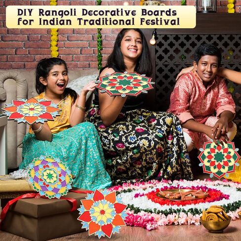 9 Pcs 7" 9" 11" Diwali Mandala Sand Art Kit Reusable Rangoli Mats for Decoration Wooden DIY Floral Rangoli Stencils with Brush for Home Indian Festivals Party Decoration Supplies(No Sand) in Saudi Arabia