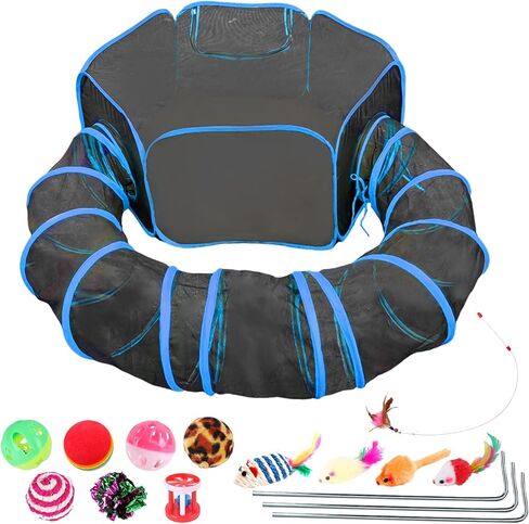 bnosdm في الهواء الطلق حاويات القط المحمولة المنبثقة خيمة القط مع نفق شبكة قابلة للطي ملعب الحيوانات الأليفة داخل حقيبة التخزين للقطط هريرة والحيوانات الصغيرة خارج in Kuwait