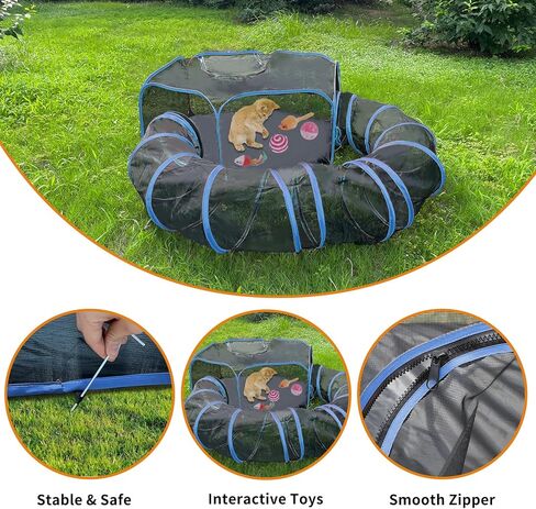 bnosdm في الهواء الطلق حاويات القط المحمولة المنبثقة خيمة القط مع نفق شبكة قابلة للطي ملعب الحيوانات الأليفة داخل حقيبة التخزين للقطط هريرة والحيوانات الصغيرة خارج in Kuwait