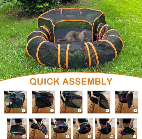 bnosdm في الهواء الطلق حاويات القط المحمولة المنبثقة خيمة القط مع نفق شبكة قابلة للطي ملعب الحيوانات الأليفة داخل حقيبة التخزين للقطط هريرة والحيوانات الصغيرة خارج in Kuwait