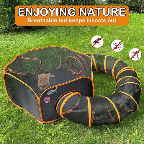 bnosdm في الهواء الطلق حاويات القط المحمولة المنبثقة خيمة القط مع نفق شبكة قابلة للطي ملعب الحيوانات الأليفة داخل حقيبة التخزين للقطط هريرة والحيوانات الصغيرة خارج in Kuwait