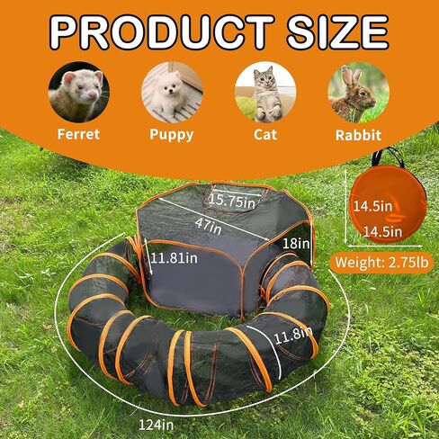 bnosdm في الهواء الطلق حاويات القط المحمولة المنبثقة خيمة القط مع نفق شبكة قابلة للطي ملعب الحيوانات الأليفة داخل حقيبة التخزين للقطط هريرة والحيوانات الصغيرة خارج in Kuwait