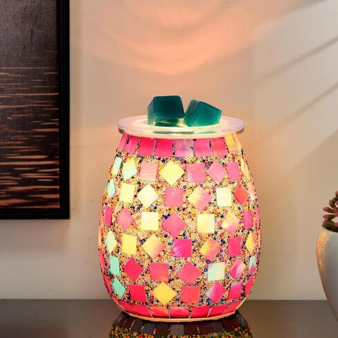 Mosaic Glass, Wax melt Warmer, Electric Oil Burner, Candle Wax Warmer, Wax Timer Warmer, Wax Warmer for Scented Wax, for Essential Oils Burner & Premium Wax Melts Burner（Colorful Sand Beach） in Saudi Arabia