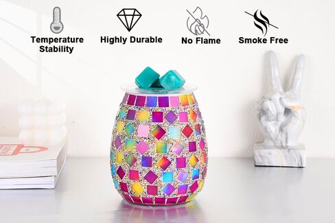 Mosaic Glass, Wax melt Warmer, Electric Oil Burner, Candle Wax Warmer, Wax Timer Warmer, Wax Warmer for Scented Wax, for Essential Oils Burner & Premium Wax Melts Burner（Colorful Sand Beach） in Saudi Arabia
