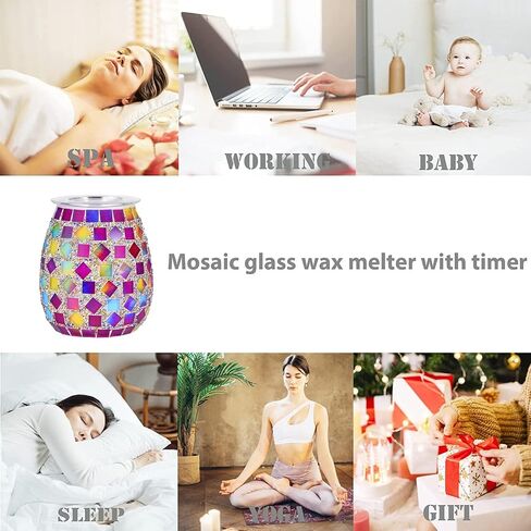Mosaic Glass, Wax melt Warmer, Electric Oil Burner, Candle Wax Warmer, Wax Timer Warmer, Wax Warmer for Scented Wax, for Essential Oils Burner & Premium Wax Melts Burner（Colorful Sand Beach） in Saudi Arabia