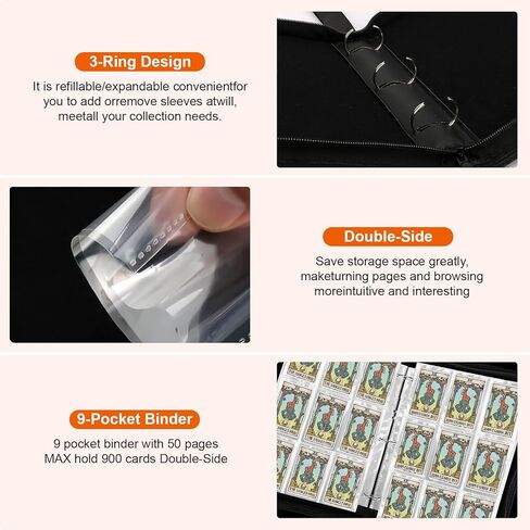 Trading Card Binder with Sleeves Card Organizer - 9 Pockets 900 Double Sided Pocket PU Card Collection Binder, Baseball Binder,for Sports Card, MTG, TCG Yugioh Card in Kuwait