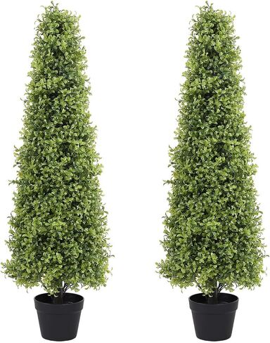 4ft طويل القامة في الهواء الطلق خشب البقس الاصطناعي شجرة توبياري 48in، أشجار توبياري اصطناعية في الهواء الطلق مجموعة من 2، نباتات خشب البقس فو للشرفة in Saudi Arabia