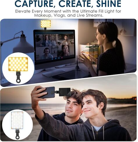 Selfie Light Portable Phone Light, Eagerey 60 LED Rechargeable Fill Light with Front & Back Clip, CRI 95, 3 Light Modes, Clip on Light for TikTok Tablet/Laptop, iPad, Conference Vlog Video in Saudi Arabia