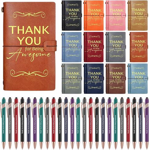Patelai 48 Pcs Thank You Gifts Appreciation Gifts 24 Pcs Employee Leather Journal with Pen Bulk 7.9 x 4.7 in Inspirational PU Refillable Notebook for Graduation Coworker Employee Gifts(Stylish) in Saudi Arabia