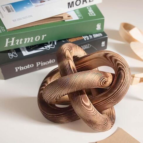 Wood Chain Link Decor-3 Link Wood Knot Decor Hand Carved Coffee Table Decor Farmhouse Rustic Shelf Decor Boho Modern Simplicity Decorative Objects for Living Room Bedroom Decorations (Retro) in Saudi Arabia